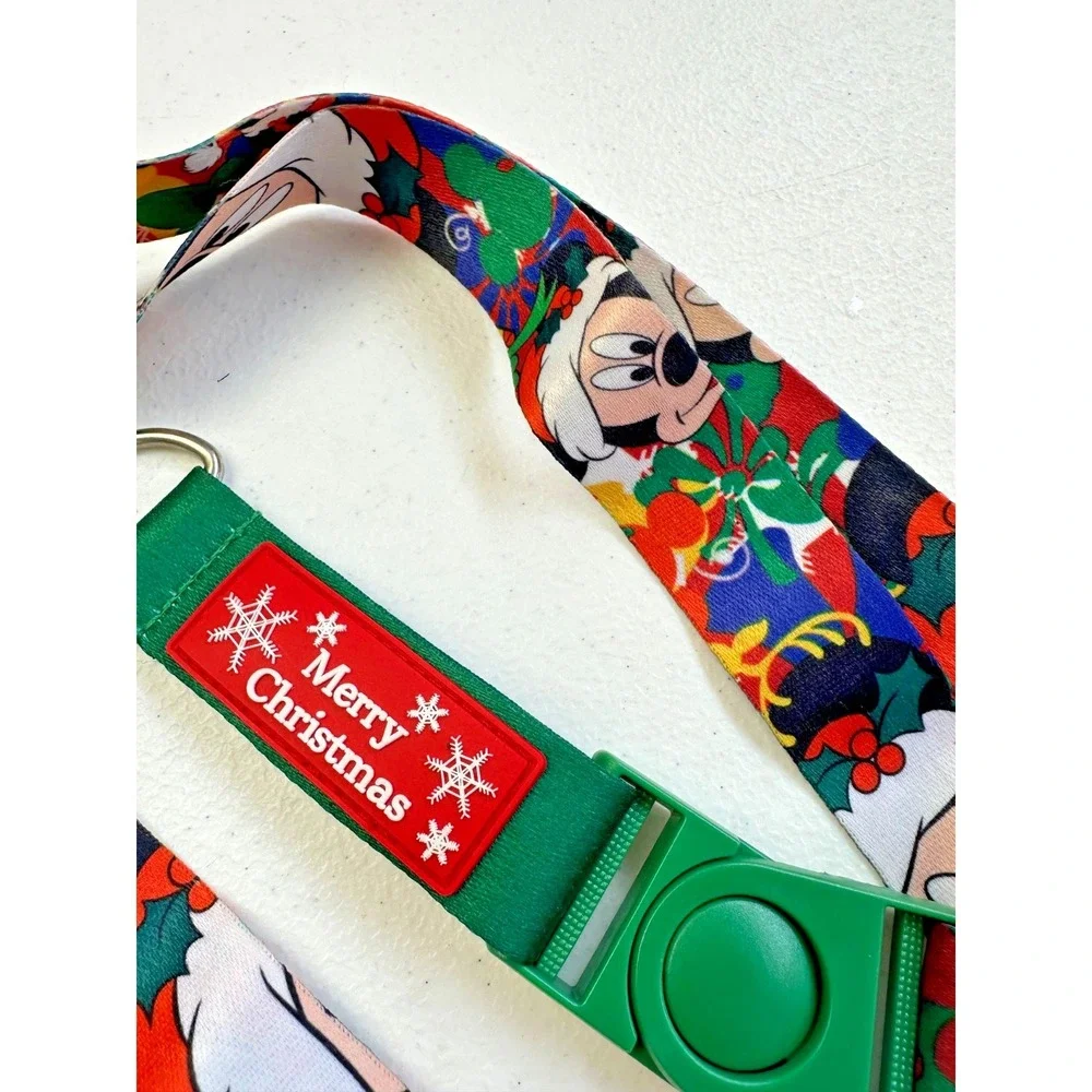 Disney Parks Christmas Lanyard Mickey Friends Holiday Pin Holder Key Ring ID‎